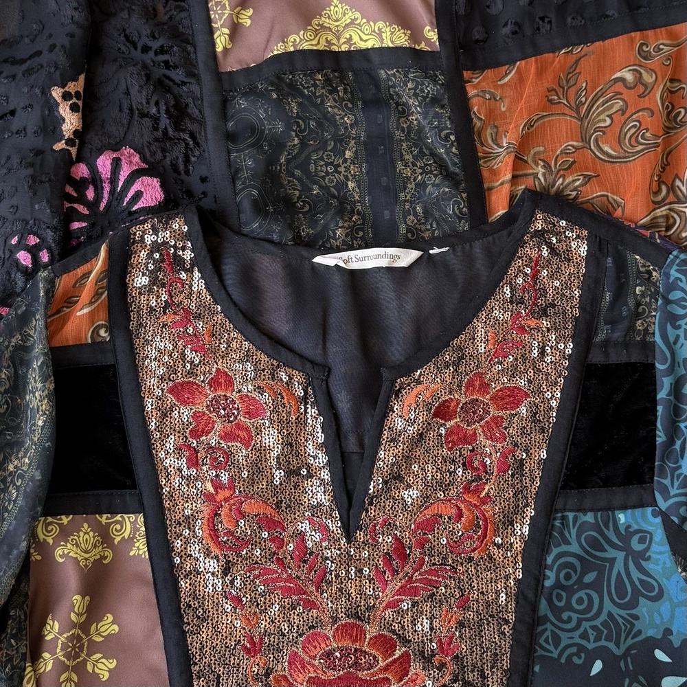 Soft Surroundings Patchwork Boho Tunic Top Embroi… - image 4